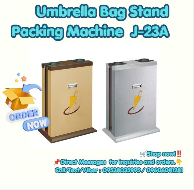 Umbrella Bag Stand Packing Machine J-23A (Category: Home Improvement Tools & Accessories) located in Caloocan City. Submitted by gracemonle62168 (Listing ID 1459712360, Image 1). Description: material: 201 SUS accessory: one side with 100pcs short umbrella bag; the other side with 100pcs long umbrella bag item size:490*300*770mm" .