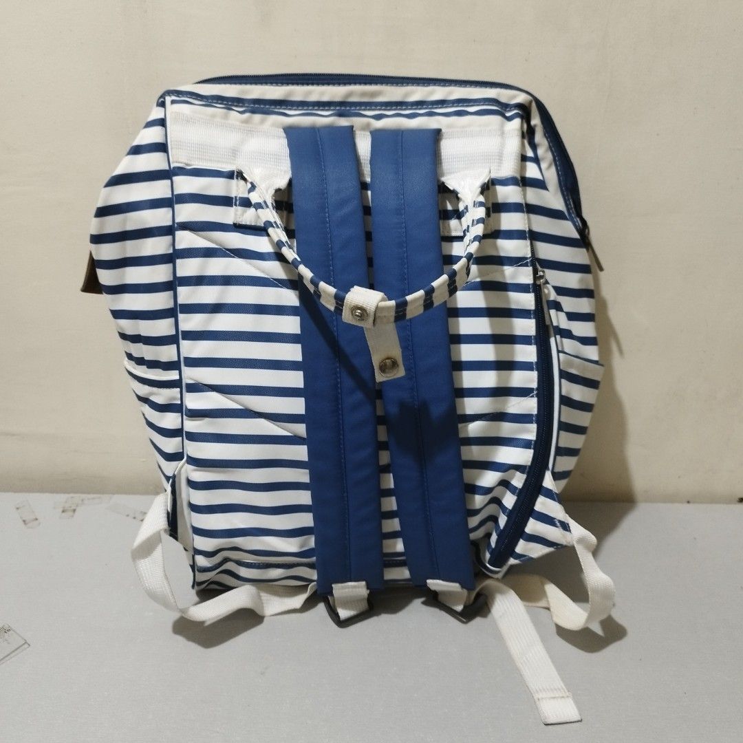 Vanwalk Striped Backpack with Cherry Charm (Category: Backpacks) located in Caloocan City. Submitted by love.aiden (Listing ID 1459868957, Image 2). Description: Cute blue and white striped Vanwalk backpack with front zip pocket, two side pockets, and a cherry charm. Spacious and perfect for daily use or travel..