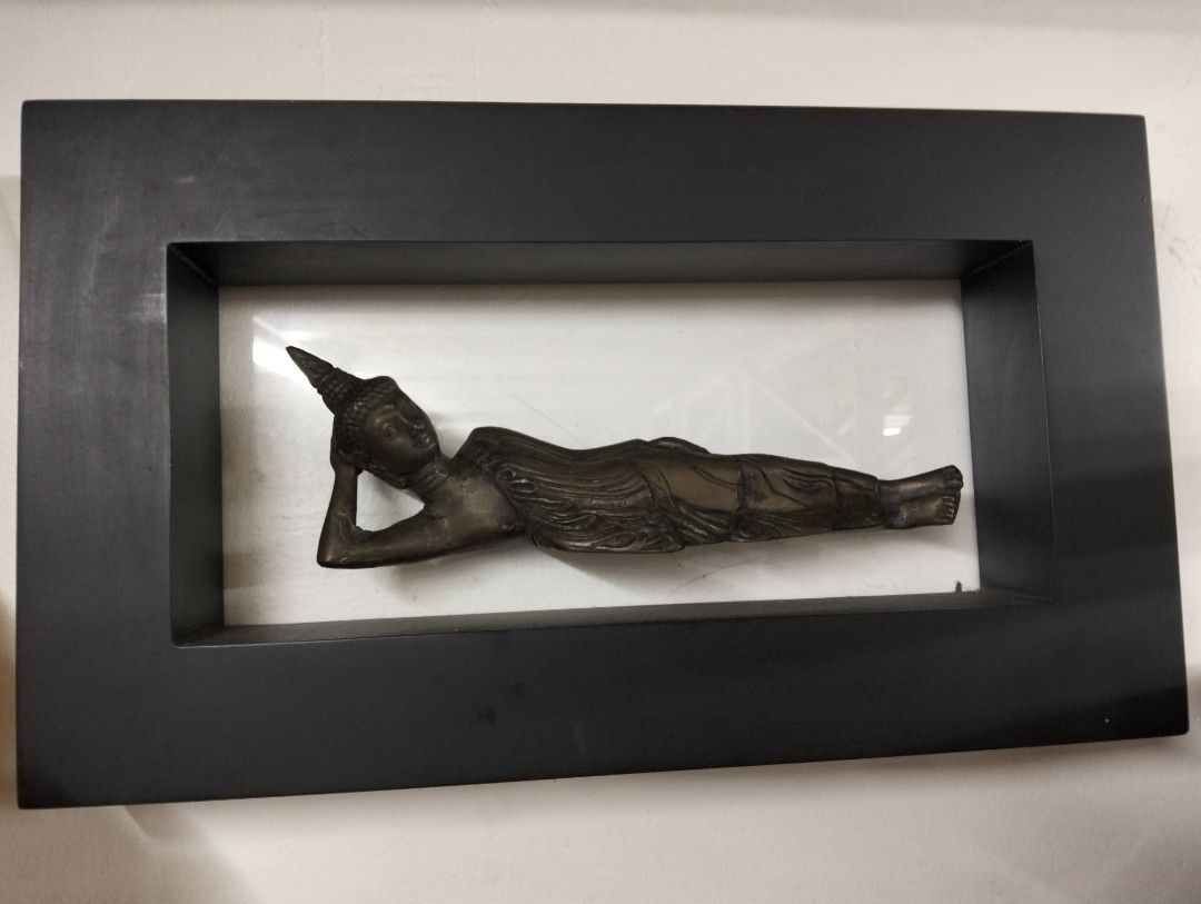 Vintage Brass Decor (Category: Other Home Decor) located in Manila. Submitted by raymundm36884 (Listing ID 1459869338, Image 2). Description: - Bronze reclining Buddha statue - Mounted in a black frame - Approximately 9 inches in length - Ideal for home decor or meditation spaces - Unique find.
