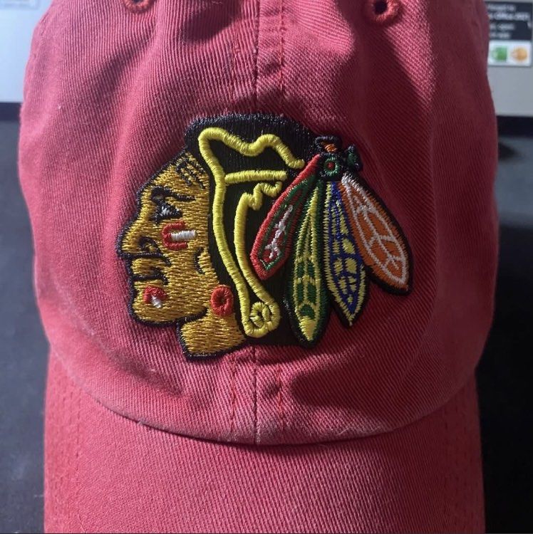 Vintage Chicago Blackhawks Red Baseball Cap (Category: Caps & Hats) located in Manila. Submitted by bd10eclutters (Listing ID 1459884286, Image 2). Description: - Red baseball cap - Features embroidered Chicago Blackhawks logo - Classic dad hat.