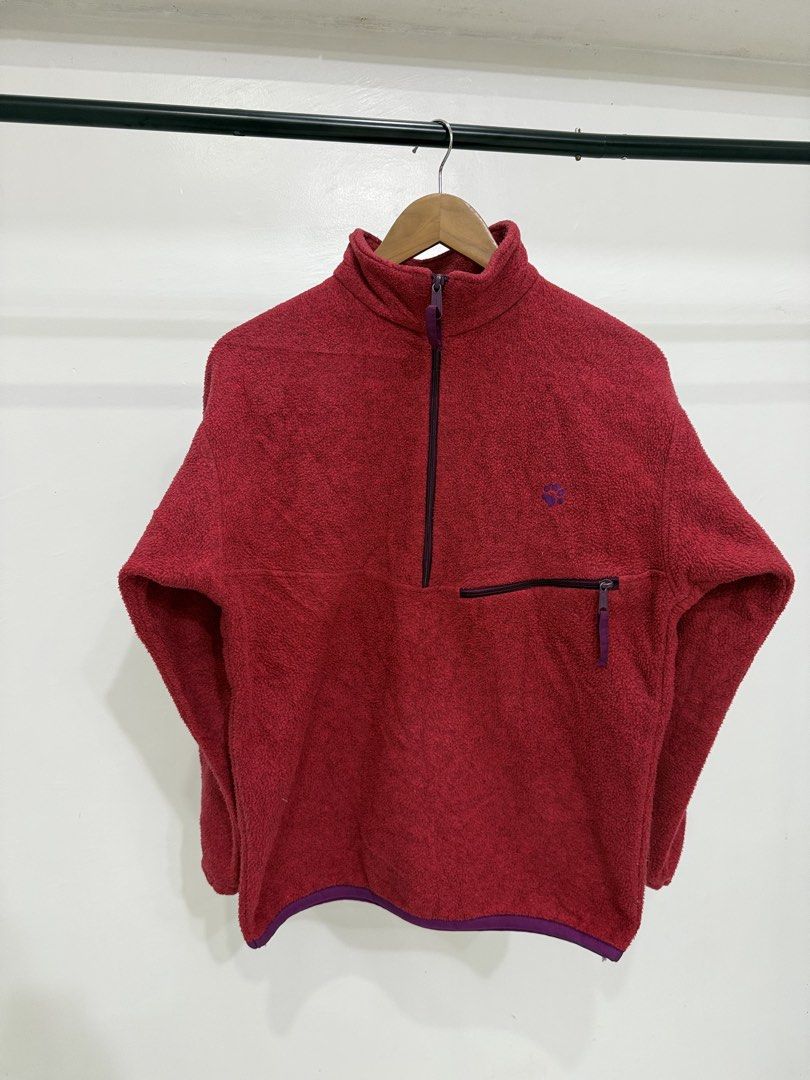 Vintage Jack Wolfskin Polar System Fleece Pullover Red Size M (Category: Coats, Jackets and Outerwear) located in Baguio. Submitted by printings_ (Listing ID 1459812971, Image 1). Description: - Red Jack Wolfskin fleece pullover - Features a quarter zip design - Chest pocket was removed - Made from soft and warm material - Ideal for outdoor adventures or everyday casual wear - Jack Wolfskin logo prominently displayed on the chest - Tag size: Asia