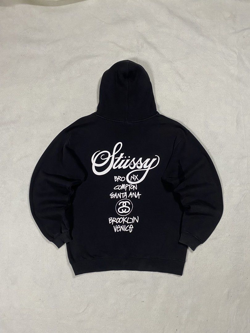 Vintage Stussy World Tour (Category: Hoodies) located in Dasmarinas. Submitted by ridgeridethrift (Listing ID 1459844053, Image 1). Description: Vintage World Tours Stussy Hoodie Measurements: Width - 22 Length - 26 Sleeve - 23 Item Description : Minor fade 2500+ shipping fee Dm to purchase 📥.