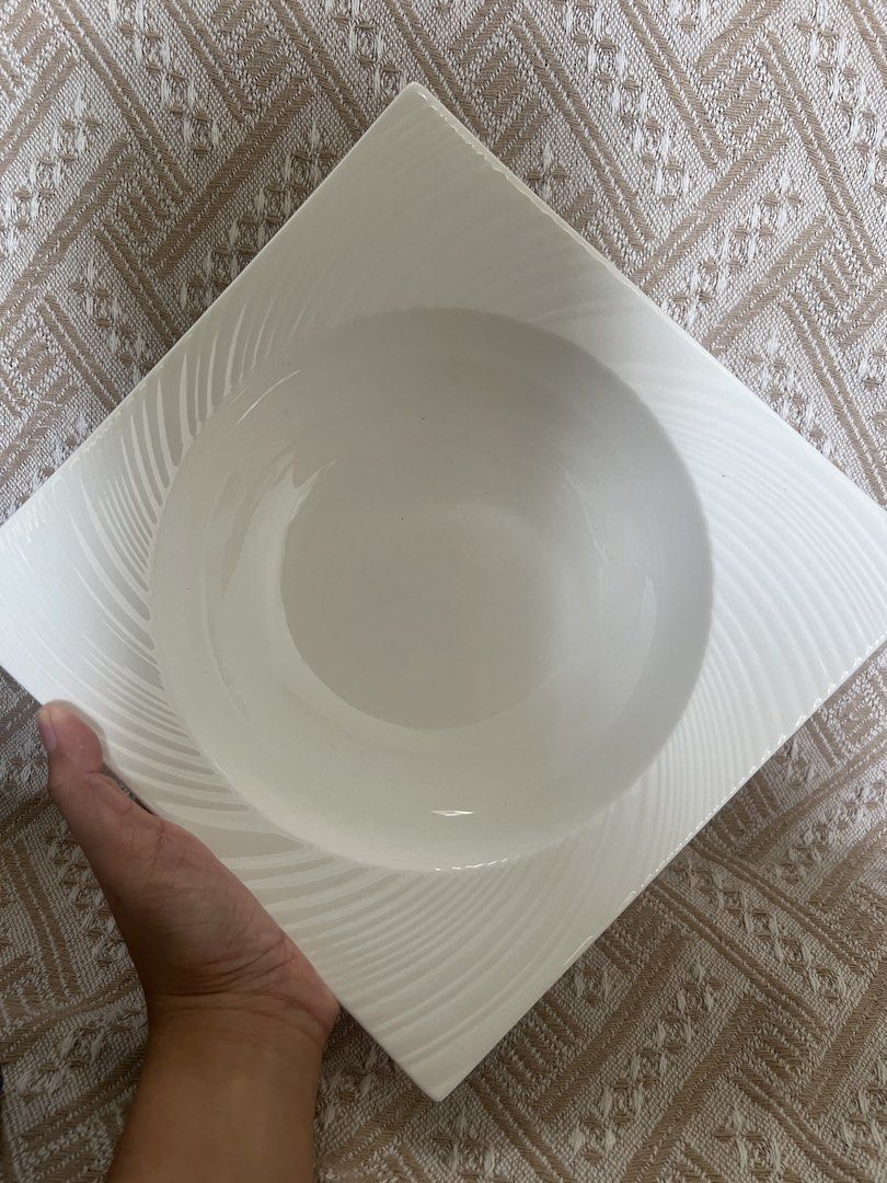 Wedgwood Ethos Square Serving Bowl White (Category: Dinnerware & Cutlery) located in Cainta. Submitted by astalabista11 (Listing ID 1459709146, Image 1). Description: - Wedgwood Ethos serving bowl - Elegant white porcelain - Unique square design with a circular inner bowl - Subtle textured pattern on the rim - Comes in original box with protective packaging -bought in Japan .