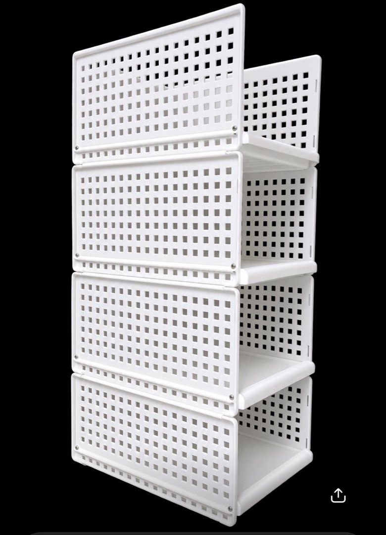 White Stackable Storage Shelf Unit (Category: Shelves, Cabinets & Racks) located in Petaling Jaya. Submitted by minimising (Listing ID 1459717315, Image 1). Description: - Set of 4 white modular storage shelves - Stackable - Perfect for organizing clothes, toys, and household items - Well used, not very sturdy but suitabable for light items - Bought few years back .