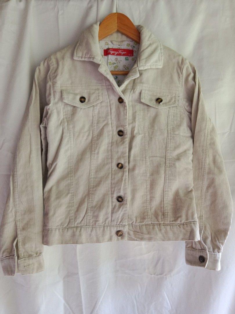 white vintage curdoroy jacket (Category: Coats, Jackets and Outerwear) located in Bontoc. Submitted by irene_banganan (Listing ID 1459858652, Image 1). Description: white vintage curdoroy jacket fits small (men), fits small-medium (womens) bust 34" | length: 24" makapal, fully lined, no stretch well made no flaws, excellent condition.