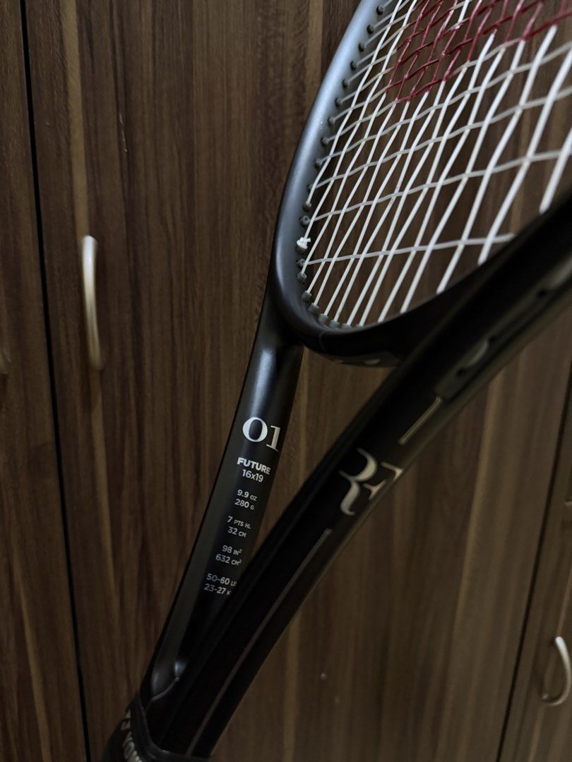 Wilson RF01 Future 16x19 Tennis Racket RF 01 (Category: Racket and Ball Sports) located in Batangas. Submitted by gerardtristan (Listing ID 1459804853, Image 1). Description: Wilson RF 01 Future tennis racket RF01 Future racquet - Head Size: 98 sq in - String Pattern: 16x19 - Unstrung Weight: 280g - Grip Size: 2 Bought June 15, 2026 Wilson Festival for P18,+++ Installed replacement grip (original brown leather inside unused) Grip (black yonex cur