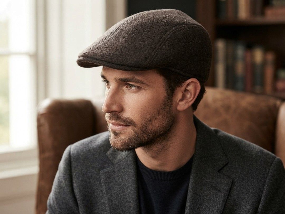 Woolblend Flat Ivy Cap (Category: Caps & Hats) located in Binangonan. Submitted by yuristalin888 (Listing ID 1459843350, Image 1). Description: This dark brown flat cap/ivy cap is crafted from a warm, textured wool-blend fabric with a classic low-profile design, rounded crown, and a stiff, stitched brim..
