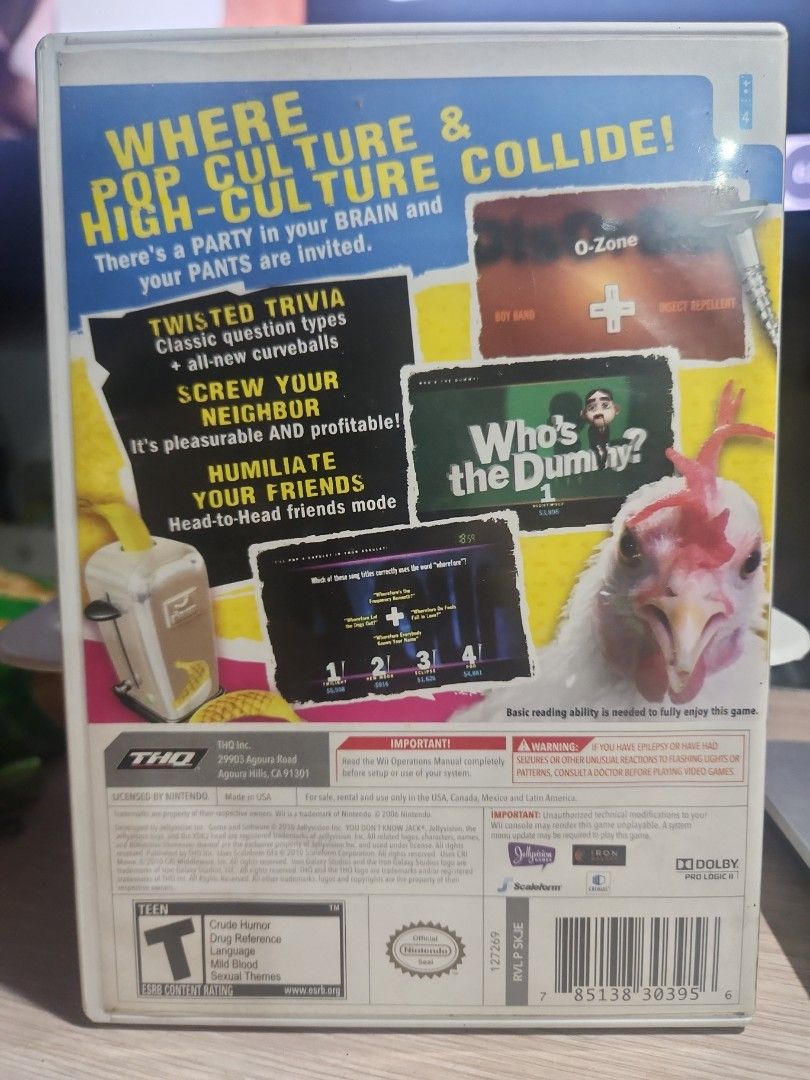 You Don't Know Jack: for Wii (Category: Nintendo) located in Quezon City. Submitted by gwift (Listing ID 1459701107, Image 2). Description: - Game: You Don't Know Jack: The Irreverent Trivia Party Game - Platform: Nintendo Wii - Gameplay: Trivia party game with classic and new question types - Features: Head-to-head mode for challenging friends - Ideal for: Game nights and social gatherings -selling based on current US market value x 50 -price su