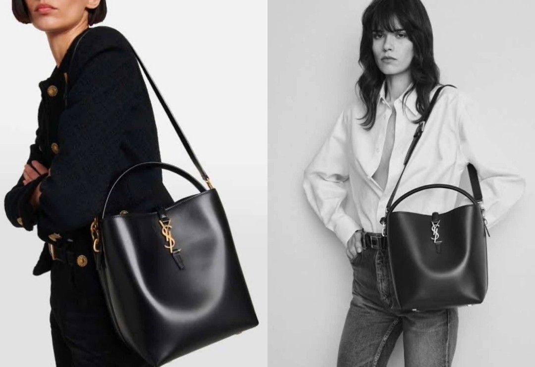 YSL Bucket Bag (Category: Shoulder Bags) located in Quezon City. Submitted by luxxechic (Listing ID 1459786903, Image 3). Description: coded with pouch pure leather with sling suede lining with dust bag good as new no issue actual photo posted japan preloved mop: gcash .