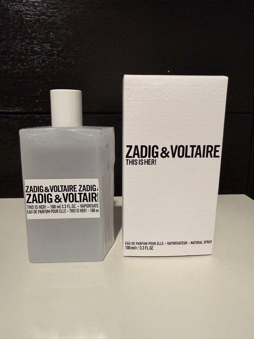 Zadig & Voltaire This is Her! Eau de Parfum 100ml (Category: Fragrance & Deodorants) located in Manila. Submitted by dj0610 (Listing ID 1459789920, Image 3). Description: - Zadig & Voltaire This is Her! Eau de Parfum -95/100ml -full presentation -RFS: decluttering .