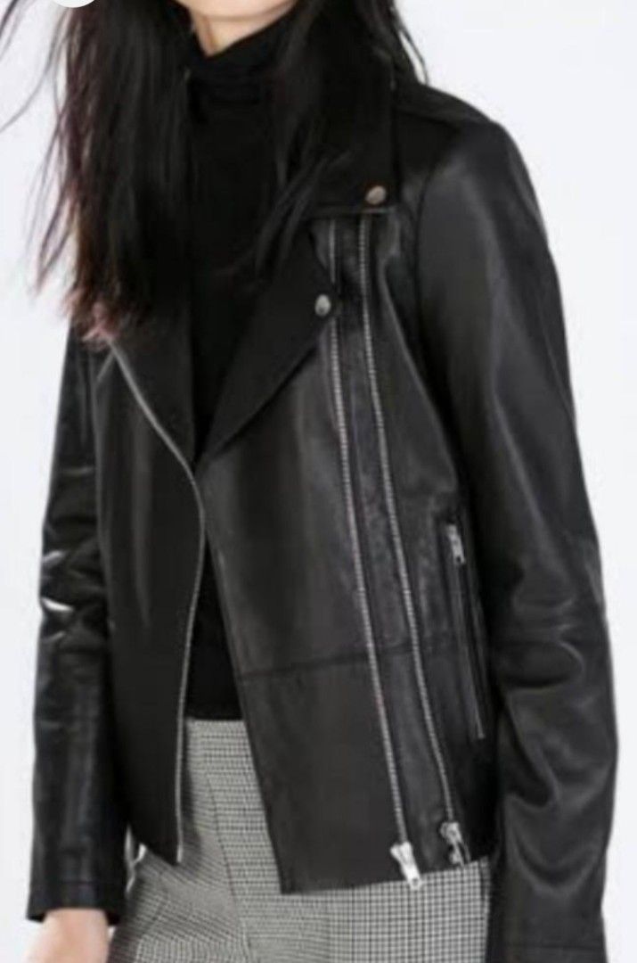 Zara Biker Jacket - Genuine Leather (Category: Coats, Jackets and Outerwear) located in Mandaluyong City. Submitted by elizadoolittl (Listing ID 1459801685, Image 3). Description: Biker jacket for women Zara brand Genuine soft lambskin leather Size XS Fits small to medium frame 16" wide (armpits) 22" long Perfect for travel to cold places, concerts, date nights or OOTD.