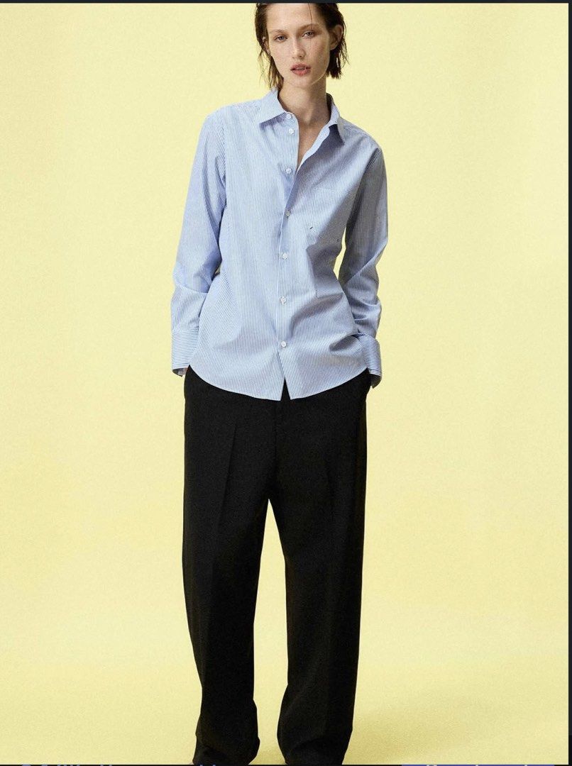 ZARA Blue Striped Poplin Shirt (Category: Coats, Jackets and Outerwear) located in Santa Rosa. Submitted by zrachic (Listing ID 1459826676, Image 3). Description: Price on tag: 2,595 Sale Price: 1,195 only Size Available: Medium can fit to Large.