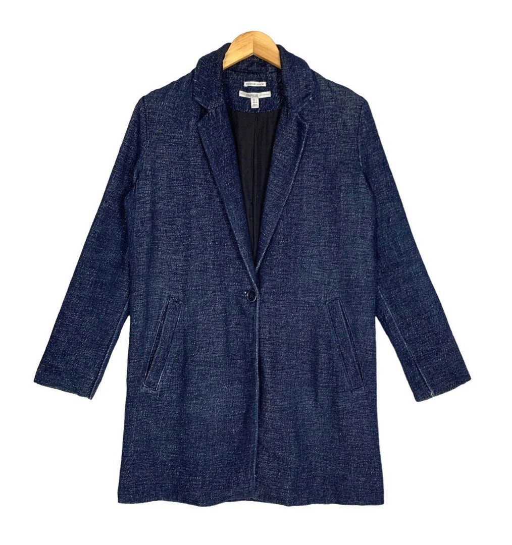 Zara Navy Denim Single-Breasted Longline Coat (Category: Coats, Jackets and Outerwear) located in Pasig City. Submitted by shopsmart.mnl (Listing ID 1459830789, Image 2). Description: Super nice in actual Perfect for layering M in tag No issue.