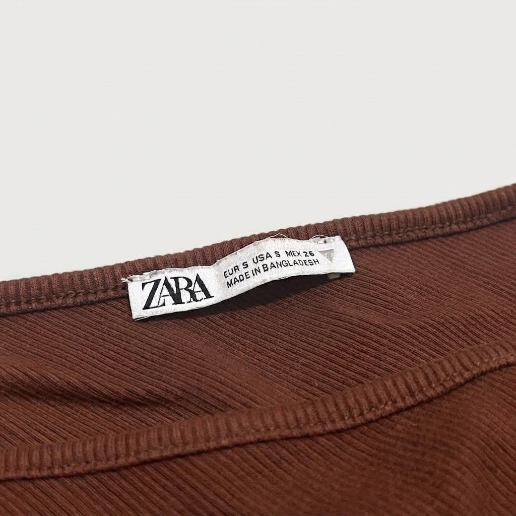 Zara One Shoulder Ribbed Tank Top (Category: Sleeveless) located in Marikina City. Submitted by prelovedbydee. (Listing ID 1459889016, Image 2). Description: - color: brown - tag size can negotiate ☺️.