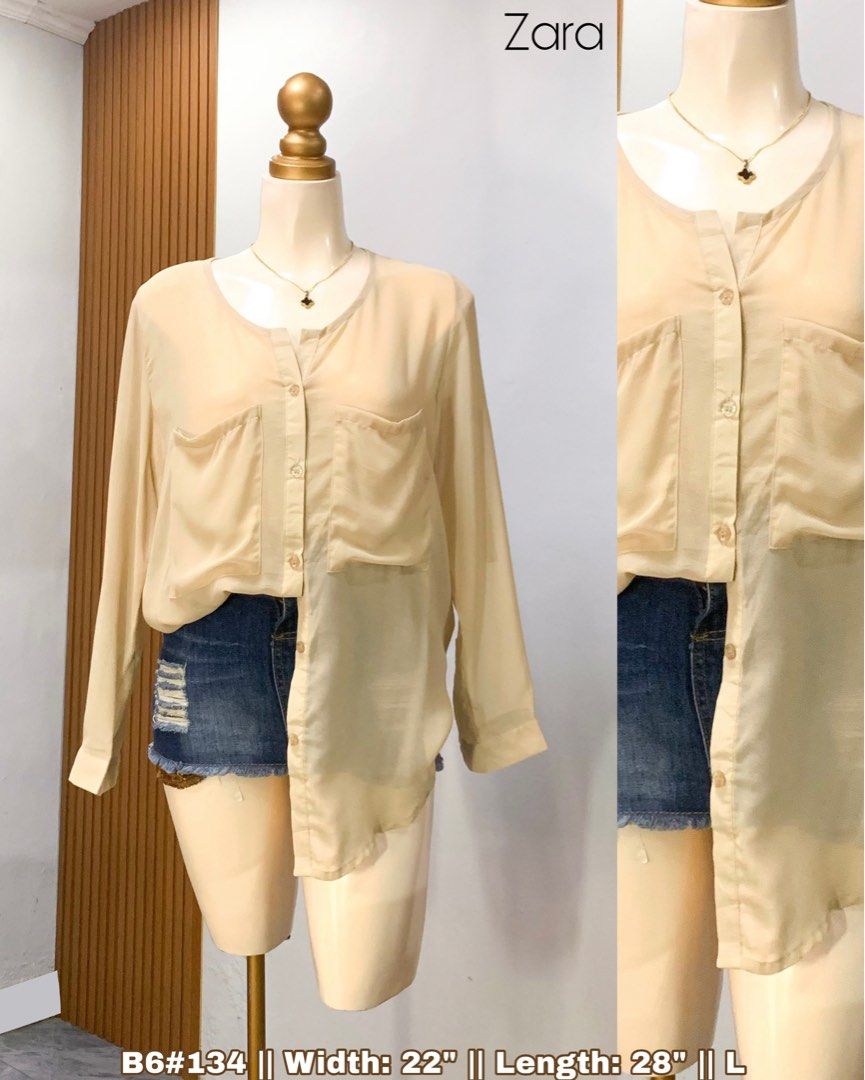 Zara Seethrough Casual / Office Blouse • Khaki (Category: Blouses) located in Cavite. Submitted by cnchnll (Listing ID 1459855384, Image 1). Description: .