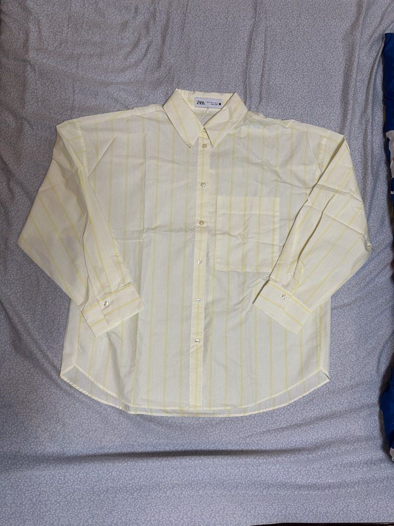 Zara Yellow Striped Longsleeve Blouse (Category: Blouses) located in Quezon City. Submitted by brownieslover123 (Listing ID 1459876384, Image 2). Description: - never used (but i removed the tag) - yellow striped blouse - zara 💕💕💕.