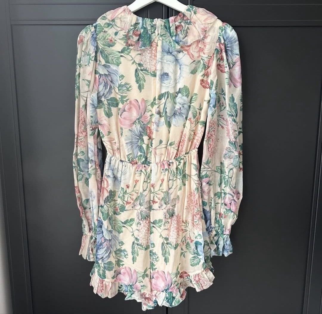 Zimmermann Floral Print Chiffon Playsuit (Category: Dresses) located in Taguig. Submitted by _chihiro (Listing ID 1459747203, Image 3). Description: ✨ Authentic Zimmermann Floral Chiffon Romper | Size 1 Super pretty floral Zimmermann piece! 🎀✨ 100% authentic. Worn only once during my summer trip and kept in excellent condition. No visible flaws or issues when worn. Details: • Brand: Zimmermann • Size: 1 • Composition: 76% Cotton, 24% Silk • Lini