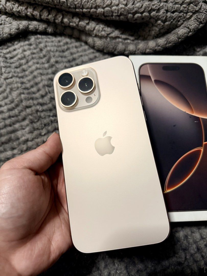 16 pro max 256gb Desert Titanium (Category: iPhone 16 Series) located in Quezon City. Submitted by zaburnx (Listing ID 1459969126, Image 1). Description: Desert Titanium - 256gb storage - factory unlocked - face id working - truetone working - 89% bh (orig batt) - no history of repair - iOS 26.6 -no visible signs of usage - Comes with 3rd party cable and box only. Negotiable Meet up only, cash..