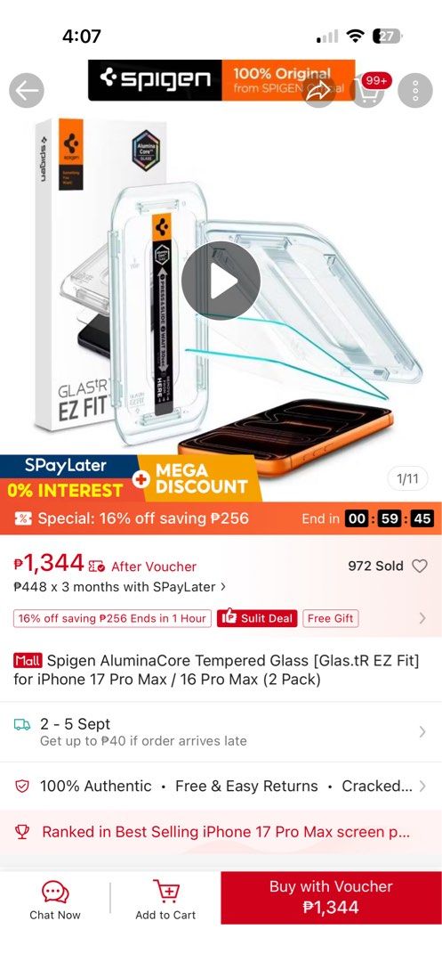 17pro max spigen tempered glass (Category: Cases & Sleeves) located in Antipolo. Submitted by angelika.keith (Listing ID 1459969582, Image 1). Description: Original spigen tempered glass for iihone 17 pm brand new sealed .