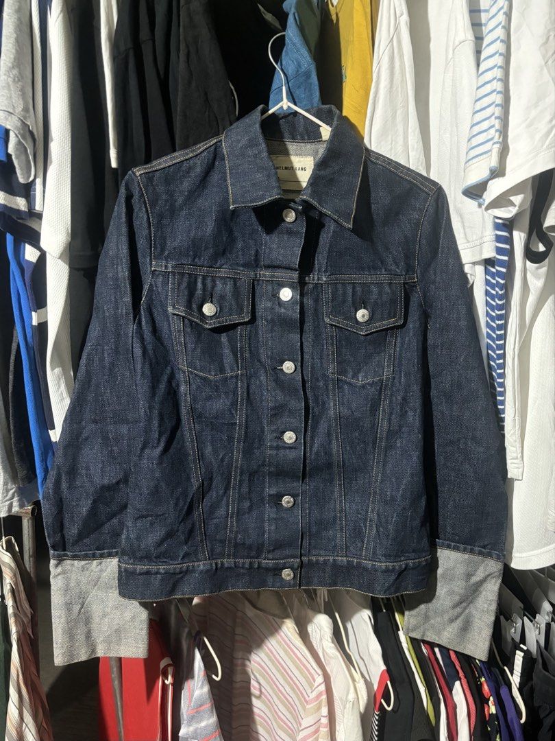 1999 Helmut Lang Folded Sleeves Denim jacket (Category: Coats, Jackets and Outerwear) located in Manila. Submitted by why_notph (Listing ID 1460100910, Image 1). Description: - Classic Helmut Lang denim jacket - Dark wash blue - Size M - Made in Italy - Signature Helmut Lang buttons - Standard fit - Great staple piece for any wardrobe - Dimension: Length - 22.5 Width - 18 Sleeve - 24.