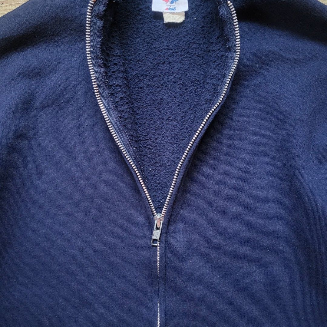 2000s Jerzees Hoodie (Category: Hoodies) located in Cebu City. Submitted by plain.gallery (Listing ID 1459966097, Image 2). Description: Navy Blue Zip-up Hoodie Size: XLarge 👇Dimention (in inches)👇 Width: 24.5 Length: 28 Color rate: 9.5 Condition: 8.5 Issues: Minor stain, pinholes.