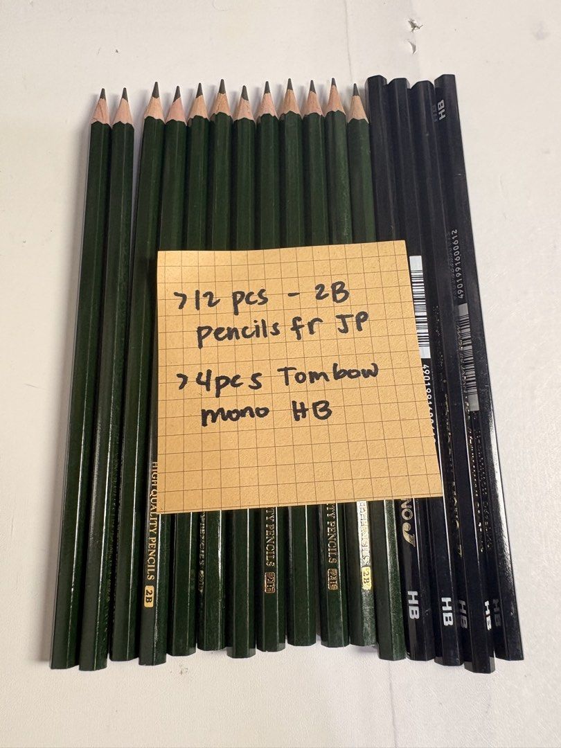 2B and HB Pencils - Tombow Mono (Category: Stationery & School Supplies) located in Pasig City. Submitted by purplewingsph1 (Listing ID 1460104889, Image 1). Description: - Bundle includes over 12 Japanese 2B pencils - Also comes with 4 Tombow Mono HB pencils. PAYO Only. Strictly no COD. (Please view my Carousell profile for proof of legitimacy: purplewingsph1) Mode of payment: Gcash, Maya, or Bank transfer (Seabank or UB) Mode of Delivery: Buyer