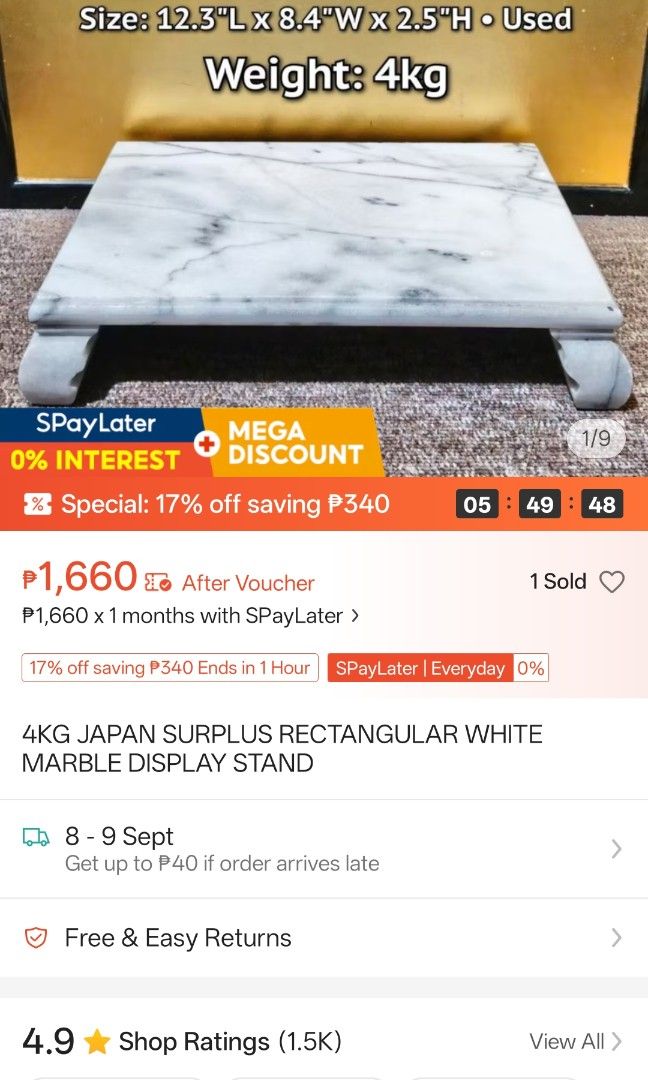 4KG JAPAN SURPLUS RECTANGULAR WHITE MARBLE DISPLAY STAND (Category: Other Home Decor) located in Mabalacat. Submitted by salwanaonlineshop (Listing ID 1460017309, Image 3). Description: 4KG JAPAN SURPLUS RECTANGULAR WHITE MARBLE DISPLAY STAND 🇯🇵 Used - Good Condition 🇯🇵 Mabigat 🇯🇵 Has some scratches 🇯🇵 No issue 🇯🇵 Vase in the photo not included 🇯🇵 Japan Source (Surplus) 📌 APPLY DISCOUNT VOUCHERS ON S.H.O.P.E.E and L.A.Z.A.D.A - Salwa