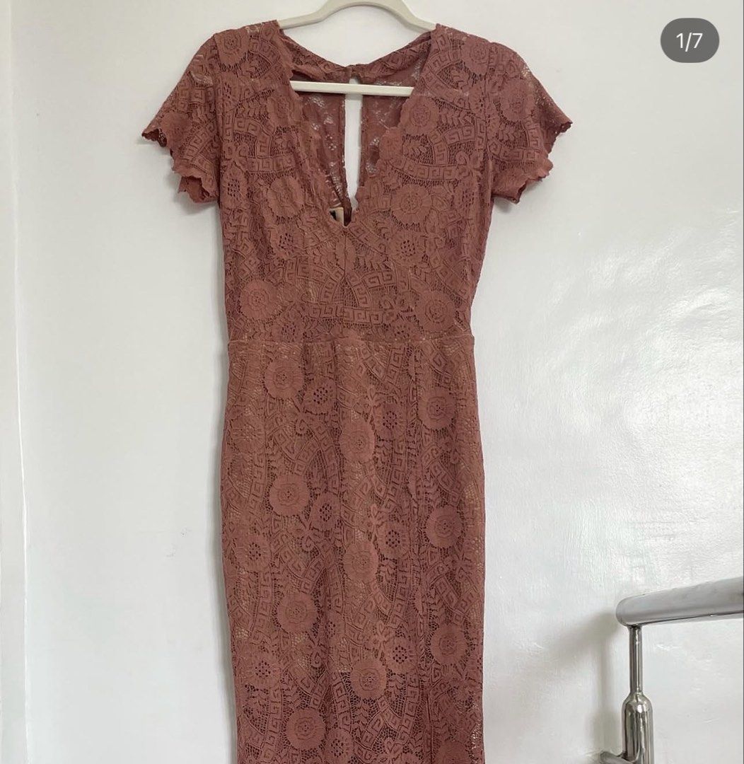 4x Formal Dresses - Various Colors & Styles (Category: Dresses) located in Manila. Submitted by anyabananana (Listing ID 1459976776, Image 2). Description: - Dusty rose lace dress featuring a flattering V-neck and a stylish slit. Used well. Fits small to medium frame.