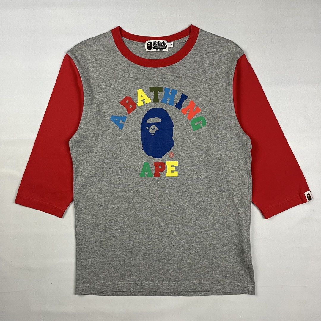 A Bathing Ape College Logo Raglan 3/4 Sleeve (Category: Activewear) located in Puerto Princesa. Submitted by paradise5300 (Listing ID 1460047934, Image 1). Description: A Bathing Ape College Logo Raglan 3/4 Sleeve Tagged Size: Small Dimensions Inches length: 26 Inches width: 18 Condition: Excellent Color rate: 9.8 Flaws: None 1,899 shipping fee is not yet included. .