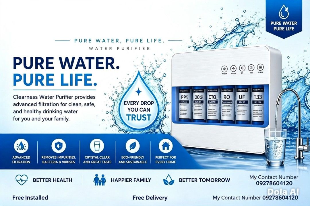 Alkaline Water Purifier 6 stage (Category: Water Purifiers & Dispensers) located in Caloocan City. Submitted by jakiro19 (Listing ID 1459908277, Image 1). Description: - Enjoy clean, safe, and healthy drinking water. - Clearness Water Purifier with advanced filtration. - Removes impurities, bacteria, and viruses. - Crystal clear water with a great taste. - Eco-friendly and sustainable design. - Perfect for any home. - Contact us for more details.