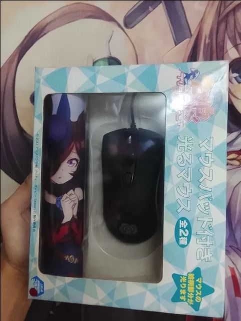 Anime Mouse and Mousepad Set - Glowing Mouse (Category: Mouse & Mousepads) located in Caloocan City. Submitted by king_h23 (Listing ID 1460090318, Image 1). Description: - Uma Musume Pretty Derby anime mouse and mousepad set - Mouse features a glowing design element - Mousepad showcases an anime character - Brand new in original packaging - Ideal gift for Uma Musume fans.