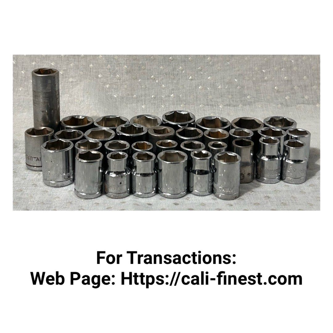 Assorted Brand Metric 3/8 drive 6 point sockets (Category: Everything Else Others) located in Pasig City. Submitted by califinestcollectibles (Listing ID 1459917662, Image 1). Description: Assorted Brand Metric 3/8 drive 6 point sockets HT#0036 34pcs On Hand - 100 each •13 duralast 75-313 •17mm Pr W38217 taiwan •3pcs 17mm taiwan - 100 each •19mm Pr W38219 taiwan •18 dewalt 86-313D •19mm taiwan •15 chanel lock •14mm Pr W38214 taiwan •14mm taiwan •