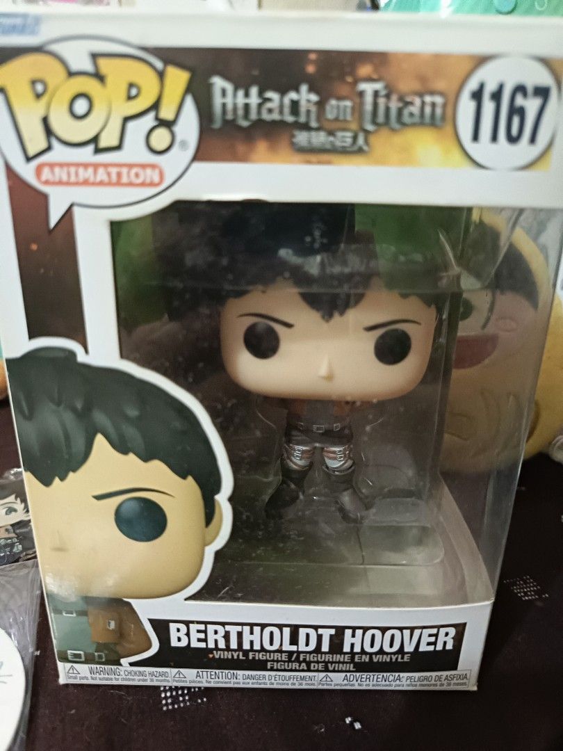 Attack on Titan Bertholdt Hoover Merch Set (Category: Figurines & Statues) located in Bulacan. Submitted by sebbyhj (Listing ID 1459926510, Image 2). Description: Merch Set of Bertholt/Bertolt Hoover from Attack on Titan The Funko Pop box is in a rough condition, will try to clean as much as possible before shipment. Bertholdt cat pvc figure originally bought in Taobao from artist Azkyykza.