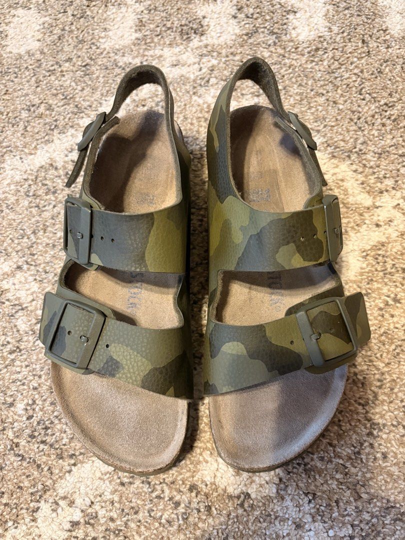 Auth Preloved Birkenstock Milano (Category: Babies & Kids Fashion) located in Paranaque City. Submitted by silentstone.dolphin (Listing ID 1459904047, Image 1). Description: Camouflage.. Soft Footbed.. Unisex.. Fit kids 10-12y or Size 6us women👌 Super Ganda/Gwapo in Actual😍.