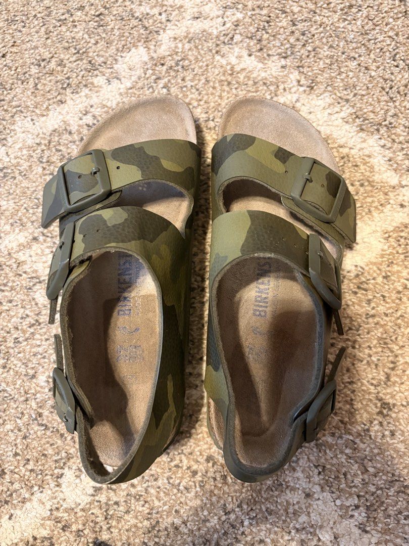 Auth Preloved Birkenstock Milano (Category: Babies & Kids Fashion) located in Paranaque City. Submitted by silentstone.dolphin (Listing ID 1459904047, Image 2). Description: Camouflage.. Soft Footbed.. Unisex.. Fit kids 10-12y or Size 6us women👌 Super Ganda/Gwapo in Actual😍.