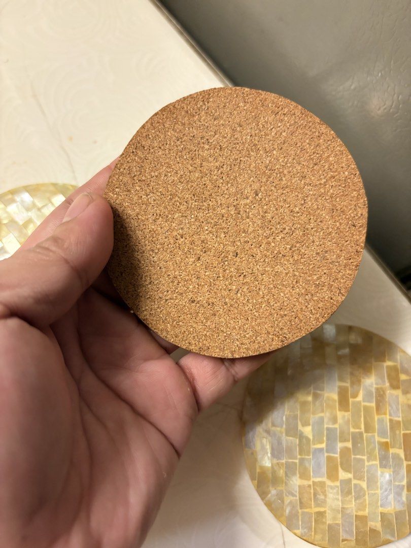 Authentic Capiz Cup Coasters (Category: Home Improvement Tools & Accessories) located in Mandaluyong City. Submitted by material_boi (Listing ID 1460087127, Image 3). Description: Set of 4 na. Super nice neto. Makapal. May cork pa sa likod para non slip. I have used one for years and buhay pa siya. Super tibay..