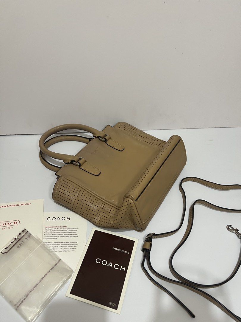 AUTHENTIC COACH LEGACY MINI TANNER PERFORATED (Category: Luxury Bags & Wallets) located in Calamba. Submitted by amrntoaubrey (Listing ID 1460100674, Image 1). Description: still negotiable 🫶🏻 Preloved Coach Mini Tanner bag 🤎 Used and has signs of wear from regular use, but still functional and perfect for everyday use. 📌 Condition: Preloved / well-used 📌 Selling as-is, please manage expectations regarding the condition. RFS: Decluttering / 