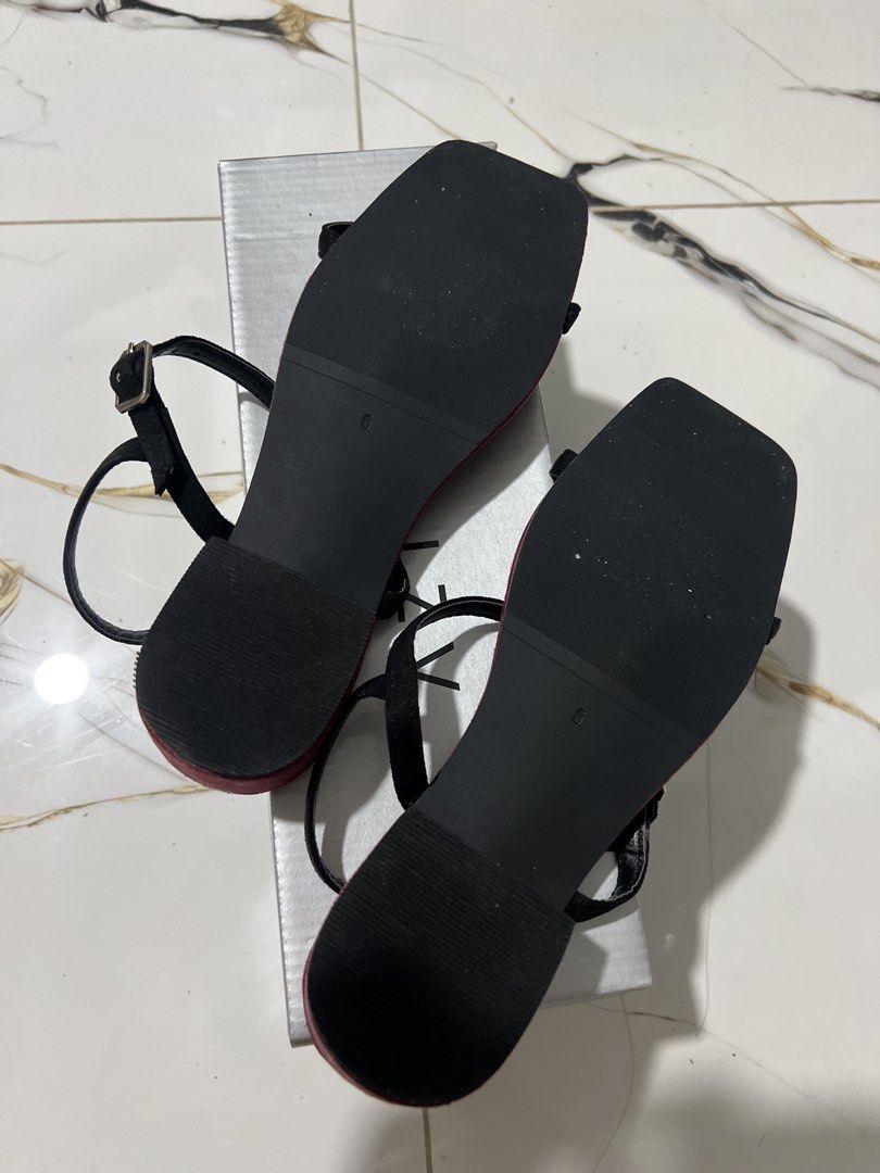 AZTRID Burgundy Flat Sandals with Black Straps (Category: Flats & Sandals) located in Taguig. Submitted by oceanwaves21 (Listing ID 1459974810, Image 2). Description: Rfs. Wrong size. - Brand: AZTRID - Color: Burgundy - Style: Flat sandals - Features: Thin black ankle straps with buckle closure, square toe - Occasion: Great for casual wear.