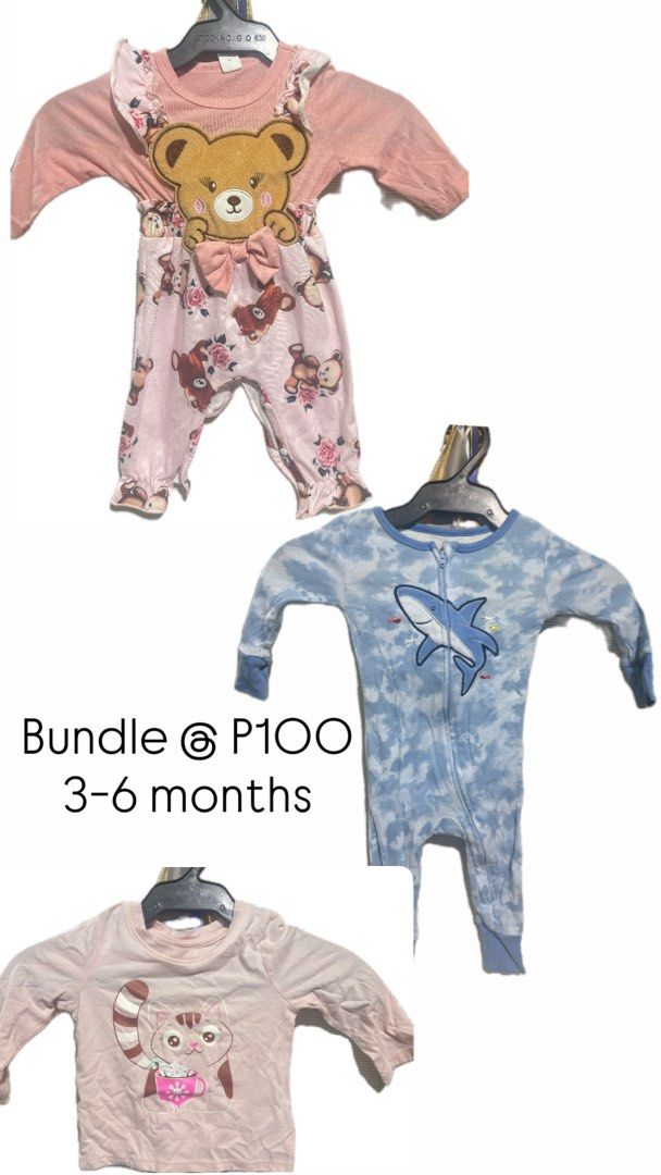 Baby Clothes Bundle - 1-2 Years & 3-6 Months (Category: Babies & Kids Fashion) located in Manila. Submitted by eunite1025 (Listing ID 1460052491, Image 2). Description: - Bundle 1: Pink fuzzy elephant robe, red lace dress, striped hoodie. - Bundle 2: Pink teddy bear romper, blue shark zipper onesie, pink cat long-sleeve shirt. - Great mix of outfits for your little ones. - Perfect for everyday wear and special occasions. - Grab these cute clothes