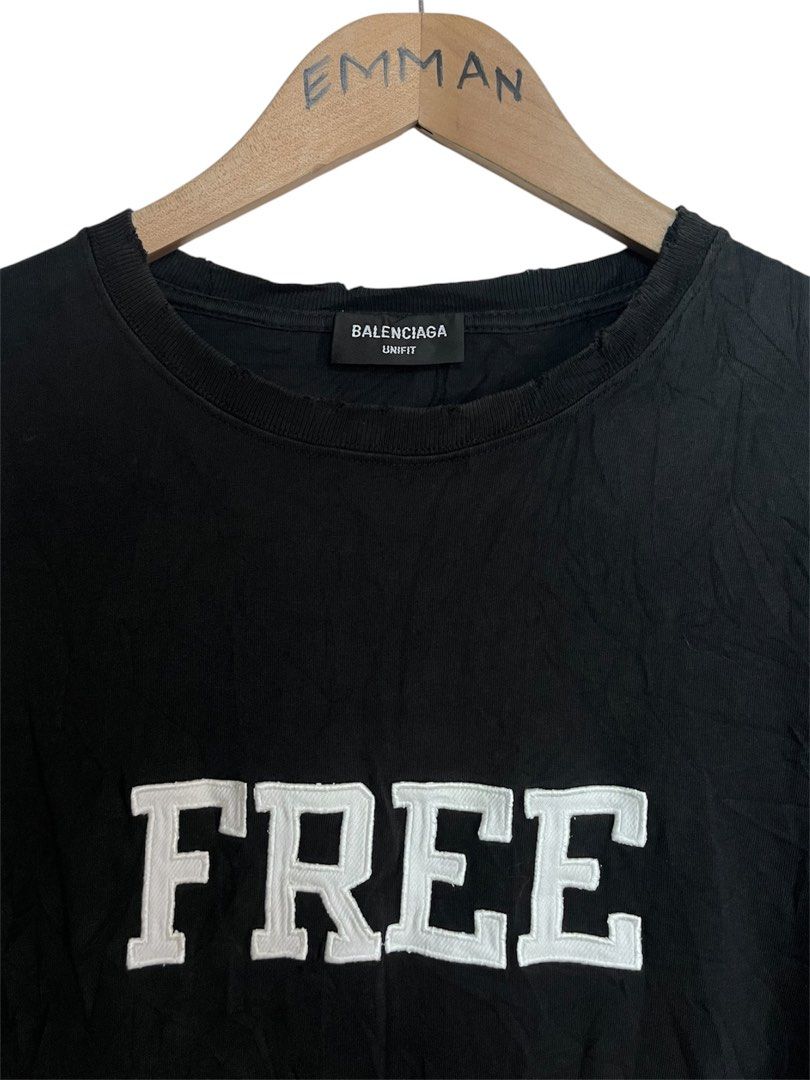Balenciaga Distressed Tee (Category: Tshirts & Polo Shirts ) located in Bacolod City. Submitted by eman_03 (Listing ID 1459904132, Image 2). Description: 📍Balenciaga Distressed Tee Size Large on tag 23W x 28.5L Excellent Condition Embroidered Script No issue -Bacolod City, Negros Occidental 📥DM.