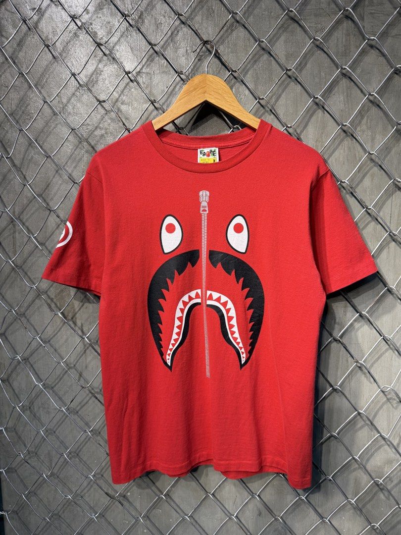 Bape Shark Red Tee. (Category: Tshirts & Polo Shirts ) located in Manila. Submitted by ardobe.mnl (Listing ID 1460087419, Image 1). Description: Bape Shark Red Tee. Size: Medium Dimes: 19x26 Condition: Excellent (9.5/10) Flaw: Minimal Crack Dm for details or any inquiries! 🛒📥.
