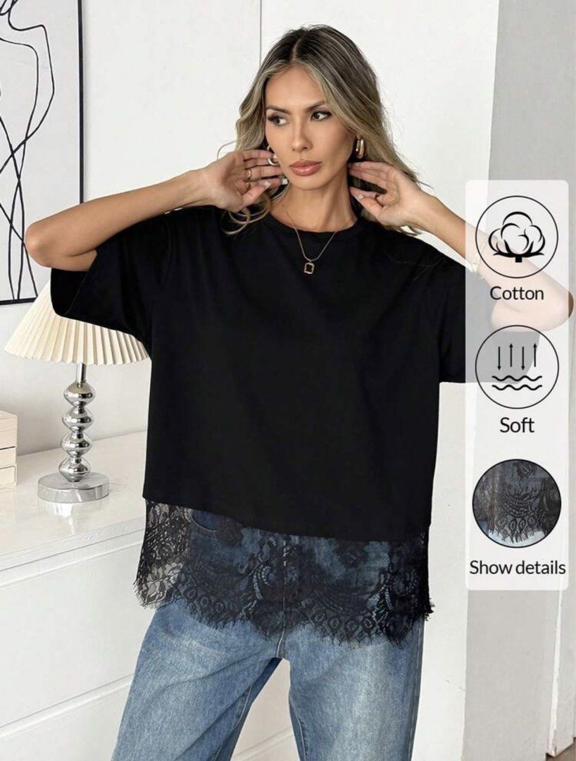 Black Cotton Top with Lace Trim (Category: Sleeveless) located in Manila. Submitted by milanamiclat (Listing ID 1459951327, Image 1). Description: - Casual black top - Soft cotton feel - Black lace trim at the hem - Comfortable and stylish - Perfect with jeans or skirts - Easy to wear for any occasion.