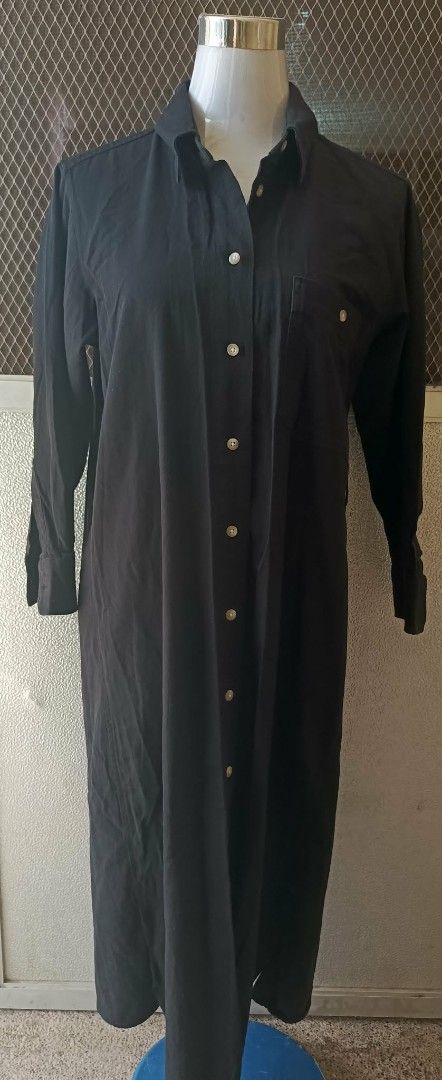 Black Long Sleeve Button Down Shirt Dress (Category: Dresses) located in Cebu City. Submitted by violacloset (Listing ID 1459919207, Image 2). Description: measurements when lay flat: shoulder: 18 inch bust : 20 inch waist: 20 inch length: 44 inch arm width 9 1/2 length 20.