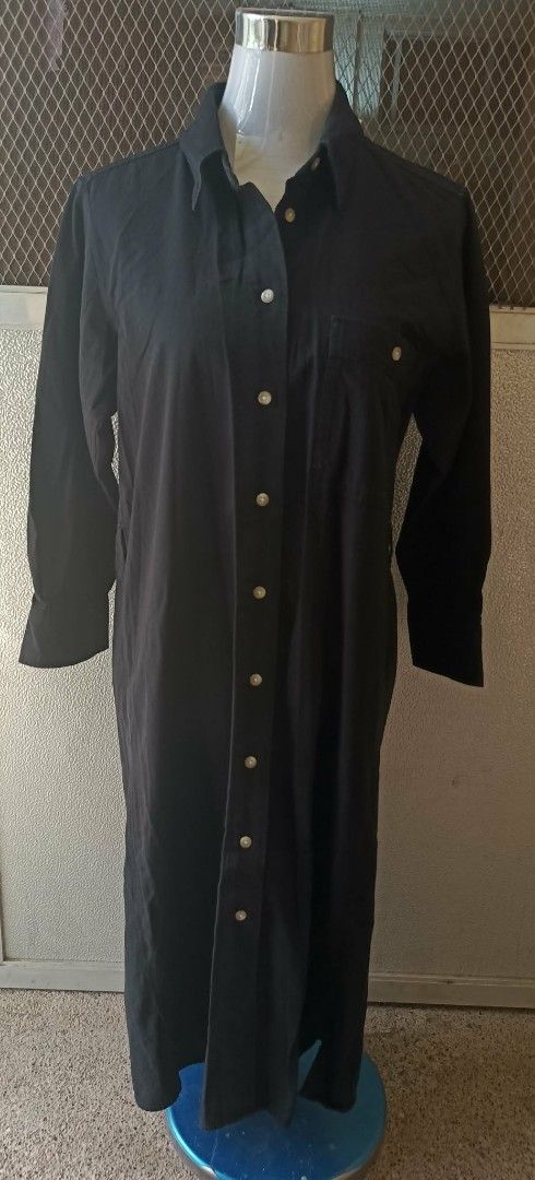 Black Long Sleeve Button Down Shirt Dress (Category: Dresses) located in Cebu City. Submitted by violacloset (Listing ID 1459919207, Image 1). Description: measurements when lay flat: shoulder: 18 inch bust : 20 inch waist: 20 inch length: 44 inch arm width 9 1/2 length 20.