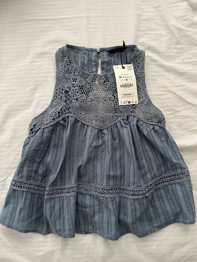 BNWT Zara Blue Crochet Backless Top (Category: Others Tops) located in Makati City. Submitted by mariamarts (Listing ID 1459868045, Image 3). Description: Brand new with tag.