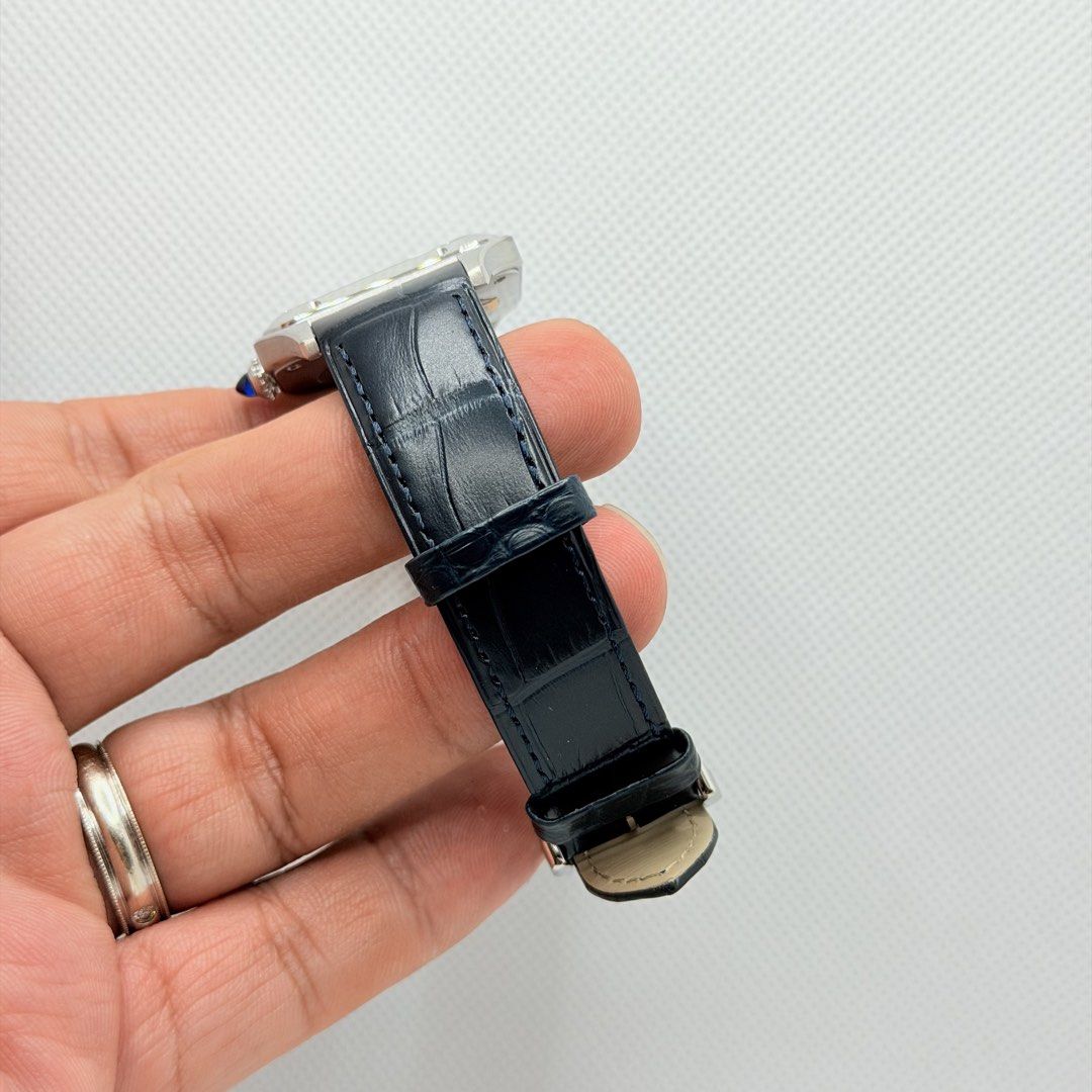 Brand New 09/2026 Cartier Santos Dumont Large Model Silver Dial Leather Strap WSSA0085 (Category: Watches) located in Singapore. Submitted by worthytime (Listing ID 1459975245, Image 3). Description: 🫵Join our Tele-gram channel for latest updates: worthytime.biz/tele ➡️Cartier Santos Dumont Large Model Silver Dial Leather Strap WSSA0085 ➡️September 2026 (8 Years Cartier International Warranty Till 09/2031) ➡️Brand New Unworn ➡️Dimensions: 43.5 x