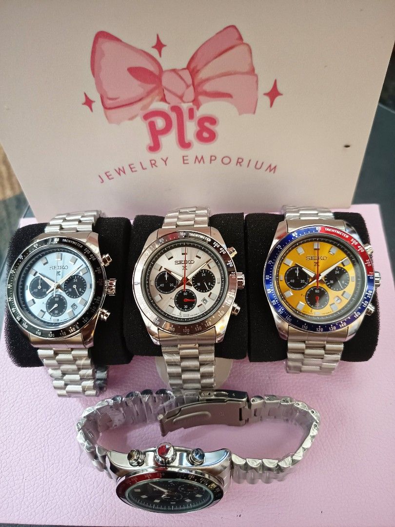 Brandnew Seiko Prospex Speedtimer V2 watches (Category: Men's Watches) located in General Mariano Alvarez. Submitted by plsjewelryemporium (Listing ID 1459920734, Image 3). Description: Brandnew Seiko Prospex Speedtimer V2 "Panda" = Silvery white / Black "Coke" = Black / Red "Ice blue Panda = Ice blue / Black "Pogue" = Yellow / Blue / Red Top G ✅️ 41.4mm Case diameter Fully Functional Chronograph Luminous hands & markers Sweeping big hand (for st