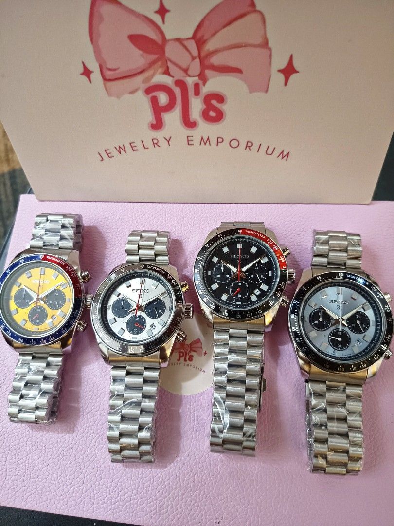 Brandnew Seiko Prospex Speedtimer V2 watches (Category: Men's Watches) located in General Mariano Alvarez. Submitted by plsjewelryemporium (Listing ID 1459920734, Image 2). Description: Brandnew Seiko Prospex Speedtimer V2 "Panda" = Silvery white / Black "Coke" = Black / Red "Ice blue Panda = Ice blue / Black "Pogue" = Yellow / Blue / Red Top G ✅️ 41.4mm Case diameter Fully Functional Chronograph Luminous hands & markers Sweeping big hand (for st
