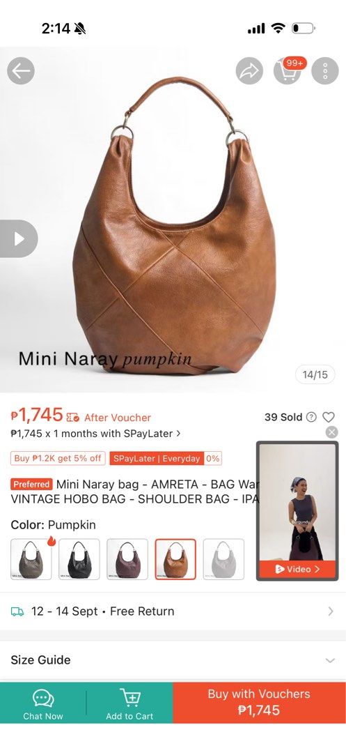 Brown leather bag (Mini Naray bag) amreta (Category: Shoulder Bags) located in Manila. Submitted by xdd__ (Listing ID 1459969072, Image 2). Description: Indonesian brand. The leather is so good. But as a petite girly it looks too big on me🥲.