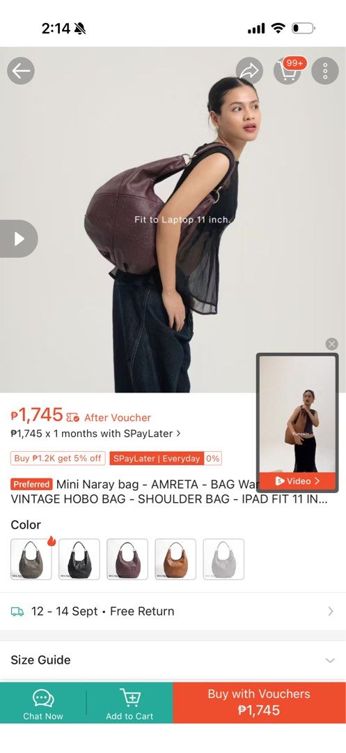 Brown leather bag (Mini Naray bag) amreta (Category: Shoulder Bags) located in Manila. Submitted by xdd__ (Listing ID 1459969072, Image 3). Description: Indonesian brand. The leather is so good. But as a petite girly it looks too big on me🥲.